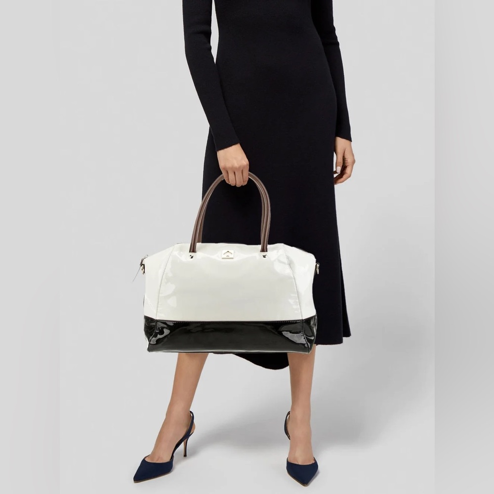 Kate Spade New York Patent Leather Top Handle Satchel Crossbody Ivory